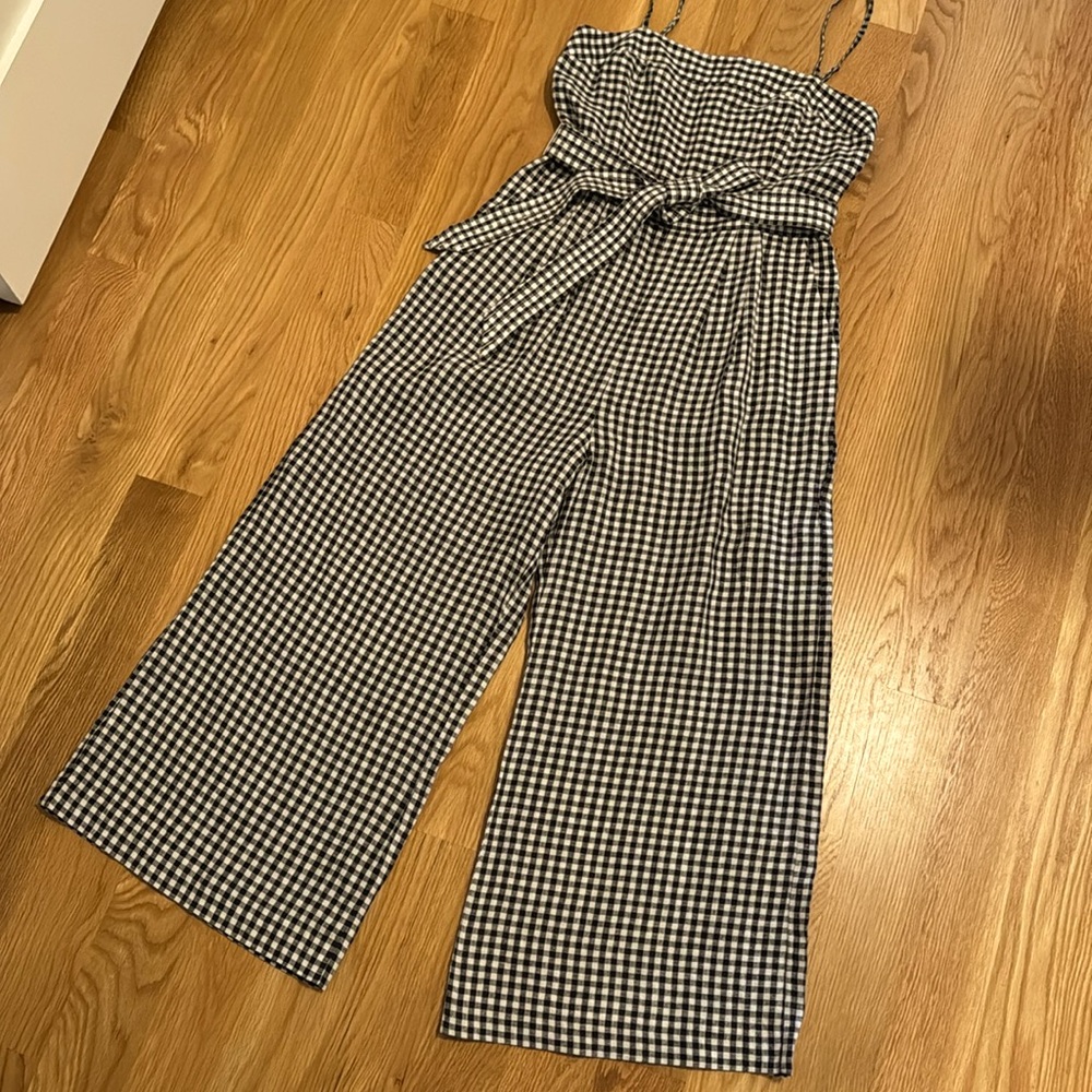 J. Crew Black and White Gingham Wide Leg Jumpsuit with Fabric Belt NWT Size 2